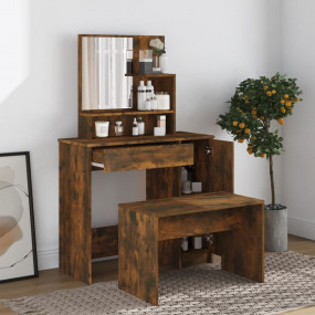 Dressing Table Set Smoked Oak Engineered Wood, Acrylic