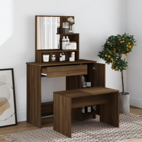 Dressing Table Set Brown Oak Engineered Wood, Acrylic M...