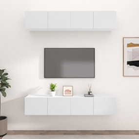 TV Cabinet Set of 4 White Engineered wood Medium TV Cab...