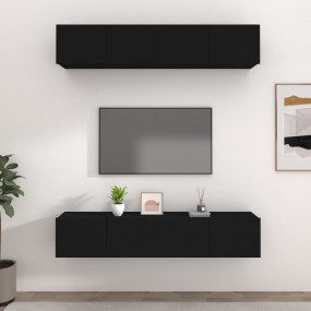 TV Cabinet Set of 4 Black Engineered wood Medium Drop-D...