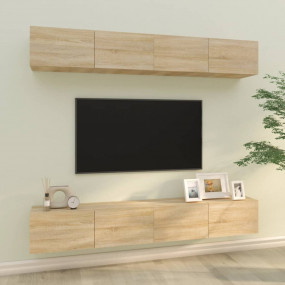 Wall TV Cabinet Set of 4 Sonoma Oak Engineered wood