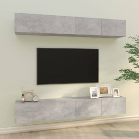 Wall TV Cabinet Set of 4 Concrete grey Engineered wood