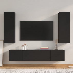 TV Cabinet Set Set of 4 Black Engineered wood Large