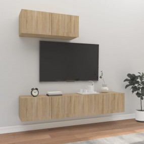 TV Cabinet Set Set of 3 Sonoma Oak Engineered Wood Medi...