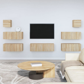 TV Cabinet Set Set of 7 Sonoma oak Engineered wood Medi...