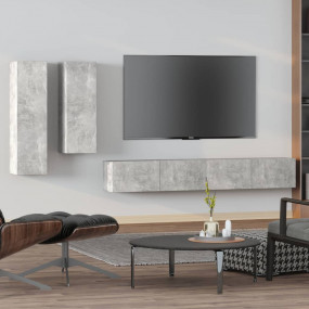 TV Cabinet Set Set of 4 Concrete Grey Engineered Wood S...