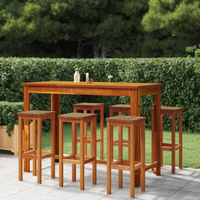 Bar Stool Set of 6 Natural Wood Solid Acacia Wood 29.1 ...