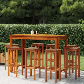 Bar Stool Set of 8 Natural wood color Solid Acacia wood...