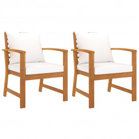 Garden Chair Set of 2 Cream and Wood