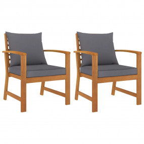 Garden Chair Set of 2 Dark Grey Cushions, Natural Wood