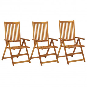 Garden Chair Set of 3 Natural Wood Solid Acacia Wood Me...