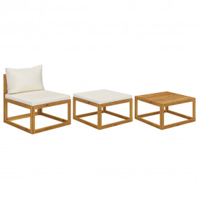 Garden Lounge Set Cream, Acacia Wood Brown