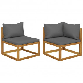 Sofa Set Dark Grey Solid Acacia wood, Dark Grey fabric ...