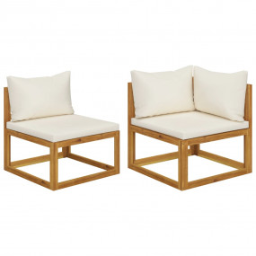 Sofa Set Cream White, Natural Wood