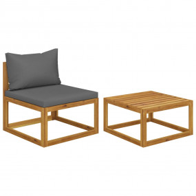 Wooden Sofa Set Dark Grey Solid acacia wood, 100% polye...