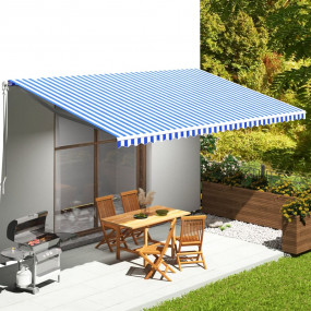 Replacement Awning Fabric Blue and White Polyester with...