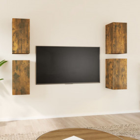 TV Cabinet Set of 4 Smoked Oak Engineered Wood Medium