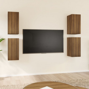 TV Cabinet Set of 4 Brown Oak Engineered Wood Medium Mo...