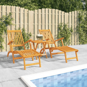 Deck Chair Natural wood Solid acacia wood Standard Fold...