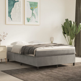 Bed Frame Light Grey Velvet, Plywood, Engineered wood Q...