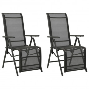 Garden Chair Set of 2 Black Powder-coated aluminum, tex...