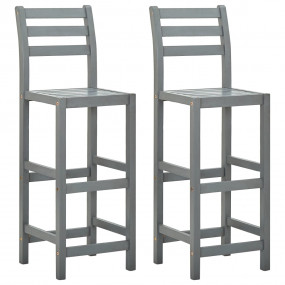 Bar Stool Set of 2 Grey Solid Acacia wood Counter Heigh...