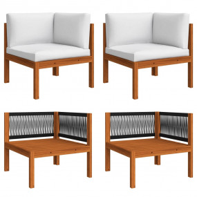 Corner Sofa Cream White Solid Acacia Wood, Rope Medium ...