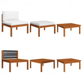 Garden Lounge Set Cream White, Black Solid Acacia Wood,...