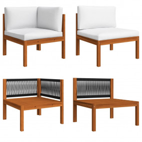 Garden Lounge Set Cream White, Black Solid Acacia Wood,...