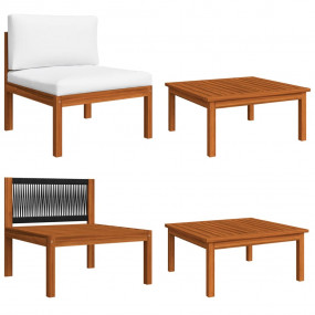 Garden Lounge Set Cream White Solid acacia wood Medium ...