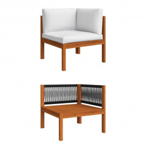 Corner Sofa Cream white, Black Solid acacia wood, Rope ...