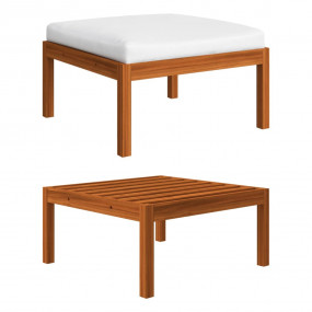 Footstool Cream white cushion, Natural wood Solid Acaci...