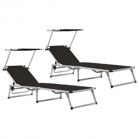Sun Lounger Black Aluminum, Textilene Standard adult si...