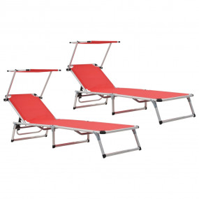 Sun Lounger Red Aluminum Standard Collapsible
