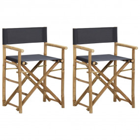 Director's Chair Set of 2 Dark Grey Bamboo, Polyester S...