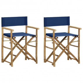 Director's Chair Set of 2 Blue Bamboo Standard Foldable