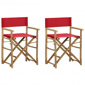 Director's Chair Set of 2 Red Bamboo, Polyester Standar...