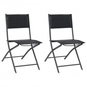 Outdoor Chair Set of 2 Black Powder-coated steel, Texti...