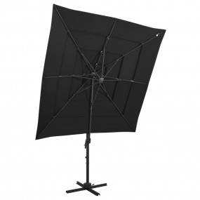 Garden Parasol Black Polyester Large Foldable Garden Pa...