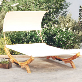Outdoor Lounge Bed Cream Solid bent wood, 100% polyeste...