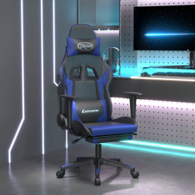 Gaming Chair Black and Blue Faux leather, metal, plywoo...