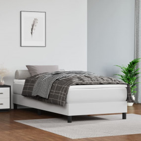 Box Spring Bed with Mattress White Faux Leather Twin
