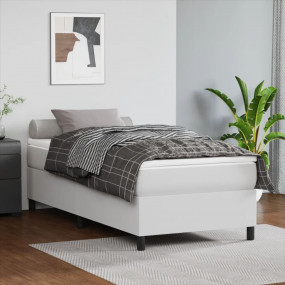 Box Spring Bed White Faux Leather, Plywood, Engineered ...