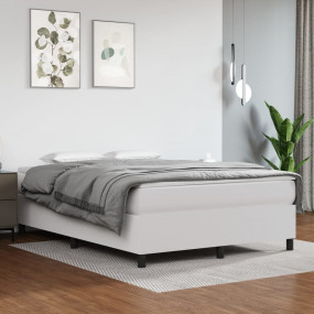 Box Spring Bed with Mattress White Faux Leather, Polyes...