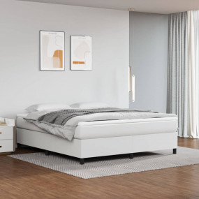 Box Spring Bed with Mattress White Faux Leather, Plywoo...