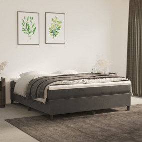 Box Spring Bed Dark Gray, White Polyester, Plywood, Eng...