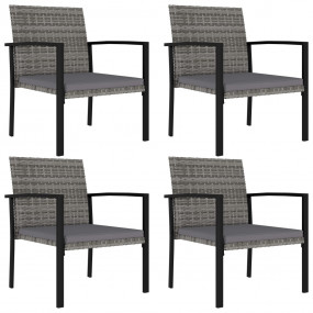 Dining Chair Set of 4 Grey Poly Rattan, Steel, Polyeste...