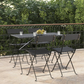 Folding Bistro Chair Set of 4 Black PE Rattan, Powder-C...