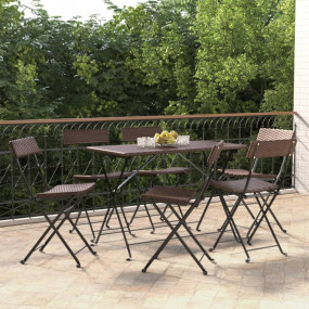 Folding Bistro Chair Set of 6 Brown PE rattan, powder-c...