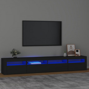 TV Cabinet Black Engineered wood Large Lights TV Cabine...